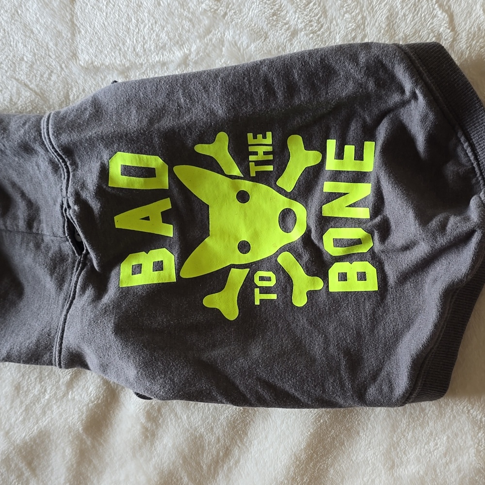 Dog Hoodie - 'Bad to the Bone' Neon Yellow Graphic on Charcoal